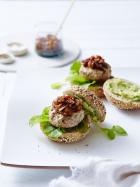 Chicken & avocado burgers with chilli & onion jam