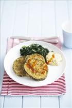 Crumbed Eggplant with Silverbeet and Hummus