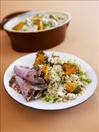 Roast Lamb with Pumpkin, Pea and Pomegranate Quinoa